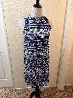 Blue White Sleeveless High Neck Dress Size S
